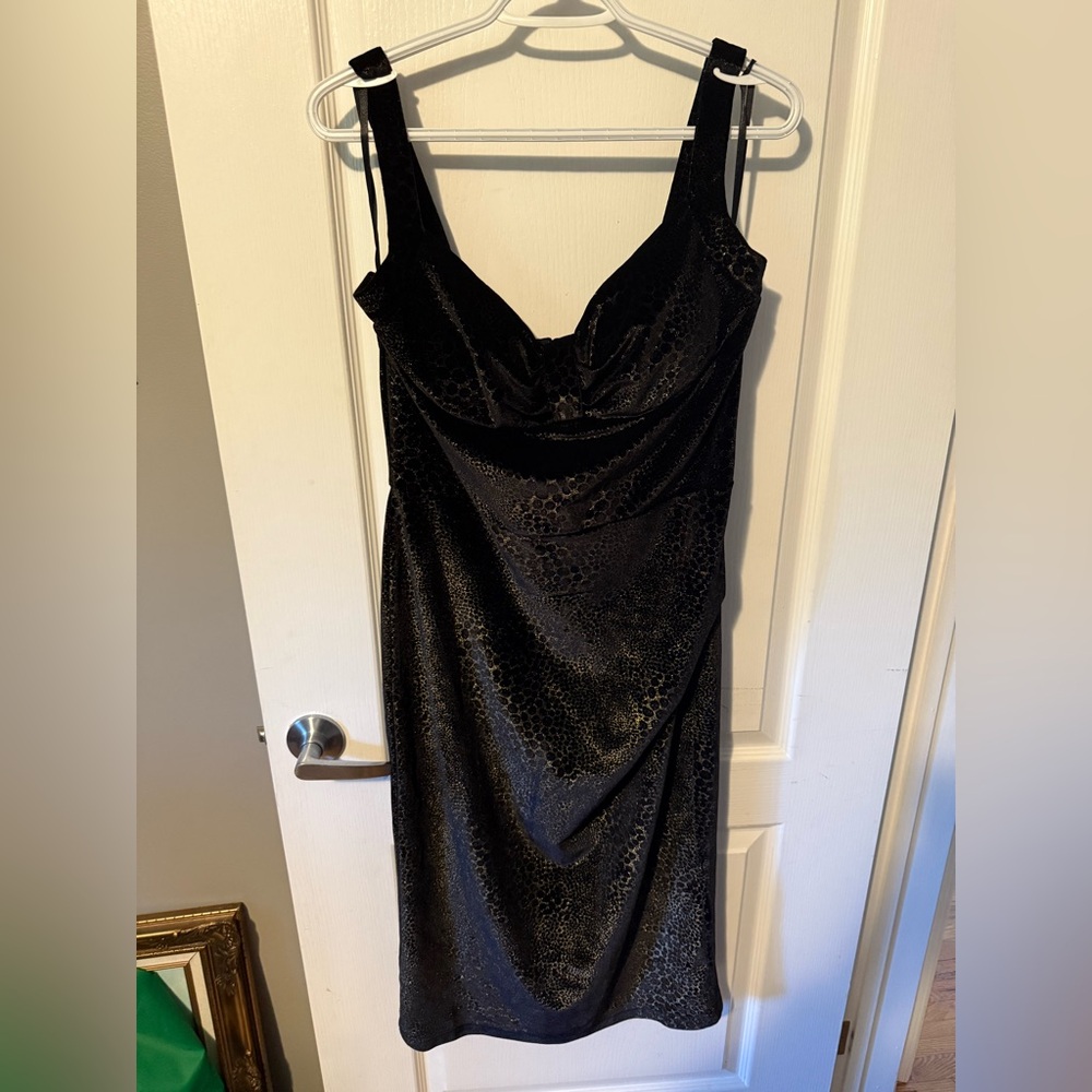 Black Velvet Dress with Subtle Leopard Print Shine - Picture 6 of 11